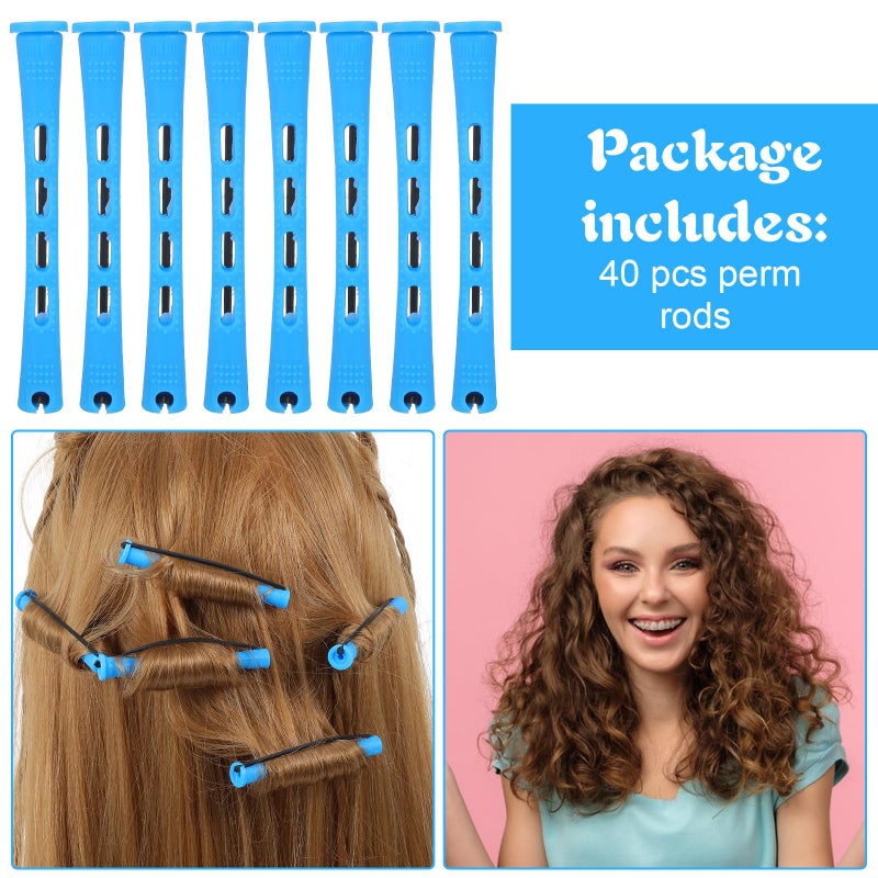 Matwsec 40 Pcs Perm Rods for Short & Long Hair, Small Hair Rollers for Women, Plastic Cold Wave Curling Rods, Perm Kit, Women's DIY Hairdressing Tools (Blue, 3.27×0.37 Inch) - Image 3
